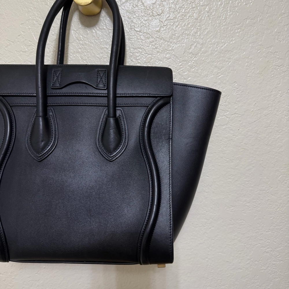 Auth Celine black Calfskin Micro Luggage Tote bag - Picture 8 of 14